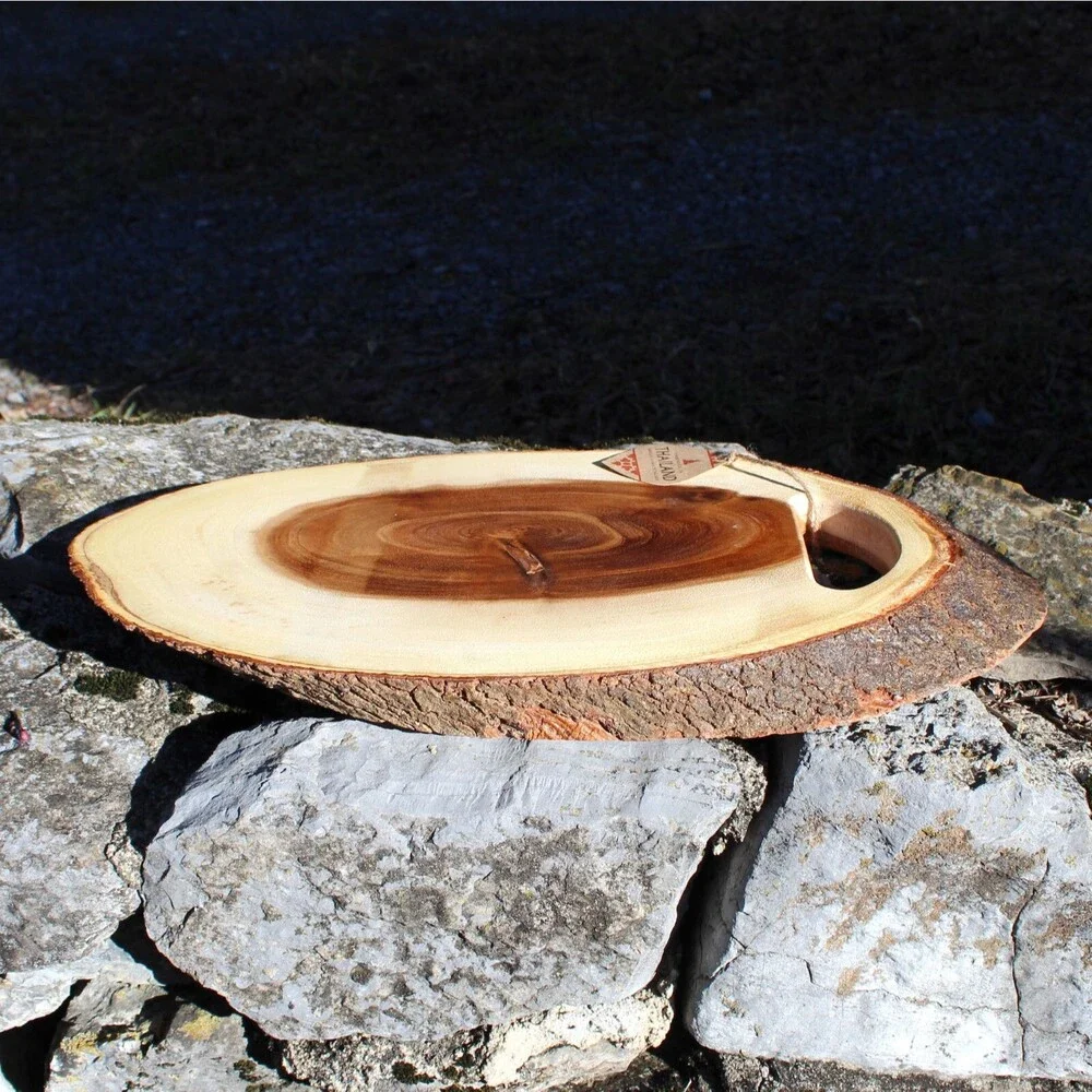 Large Cutting Serving Board Natural Wood Thailand rustic tree bark raw edge NEW